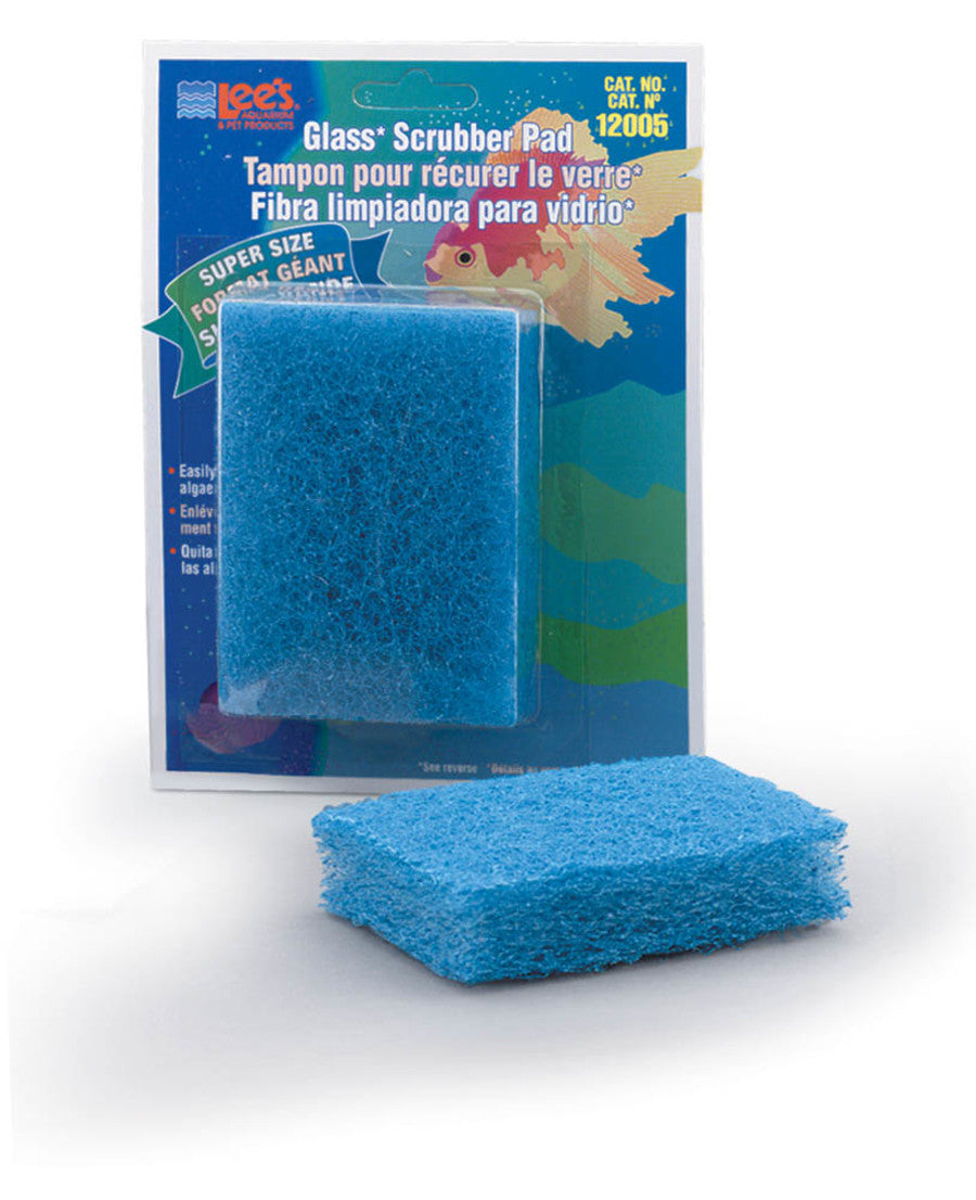 Lee's Aquarium Pet Products Scrubber Pad for Glass Aquariums Blue, 1ea/3 In X 4 in, SuperSize