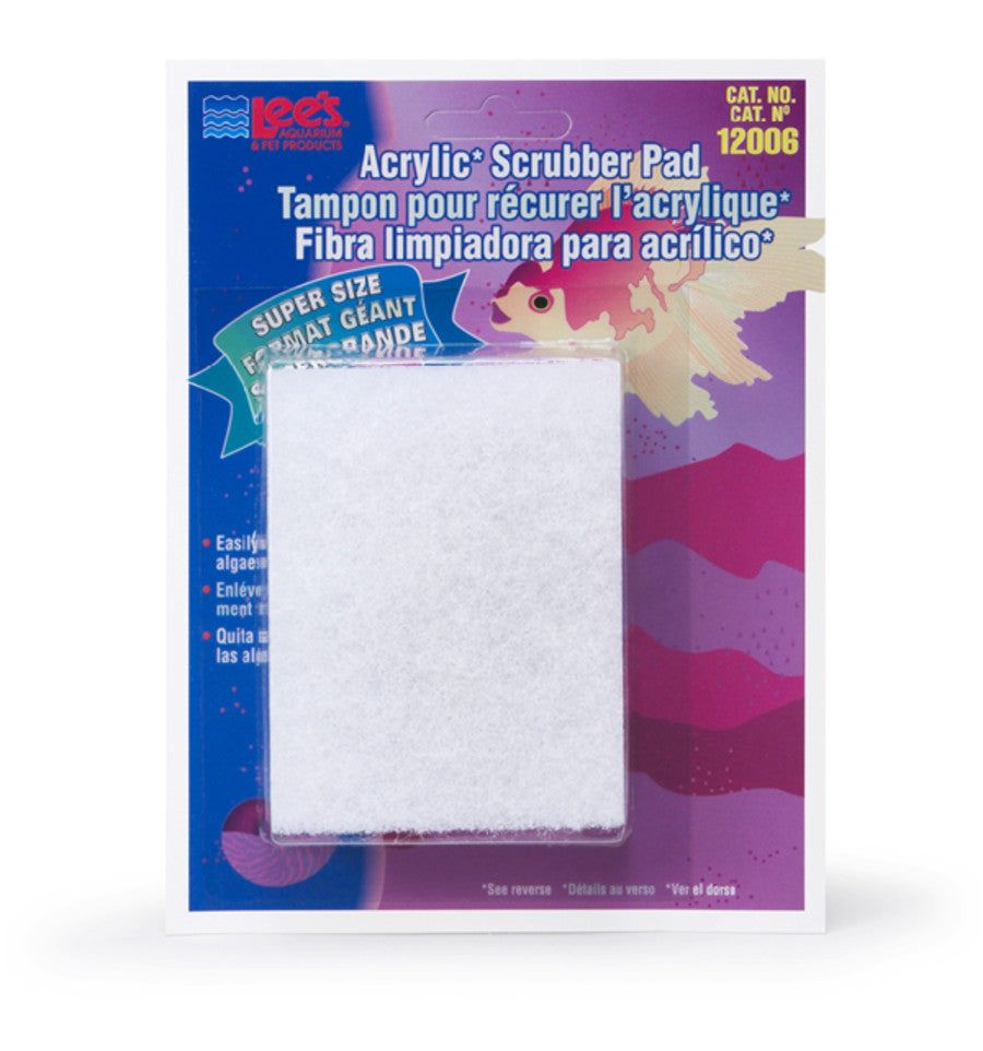 Lee's Aquarium Pet Products Scrubber Pad for Acrylic Aquariums White, 1ea/3 In X 4 in, SuperSize