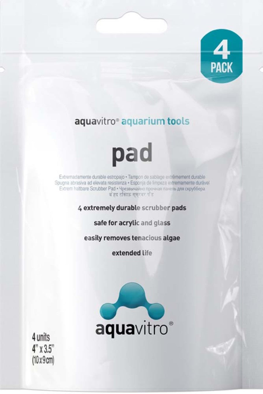 aquavitro Scrub Pad for Glass Acrylic Aquariums White, 1ea/4 In X 3.5 in, 4 pk